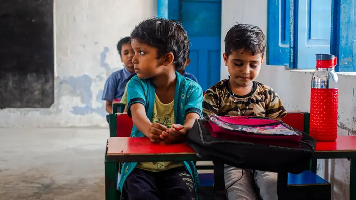 A boy concentrating at his desk